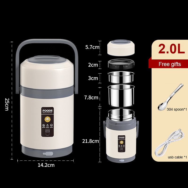 USB-Powered Portable Lunch Box with 304 Stainless Steel Warmer