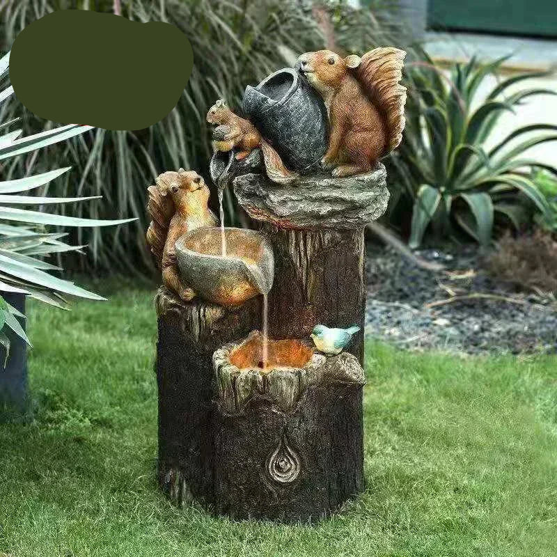 Solar-Powered Garden Fountain with Duck & Squirrel LED Decor for Balcony