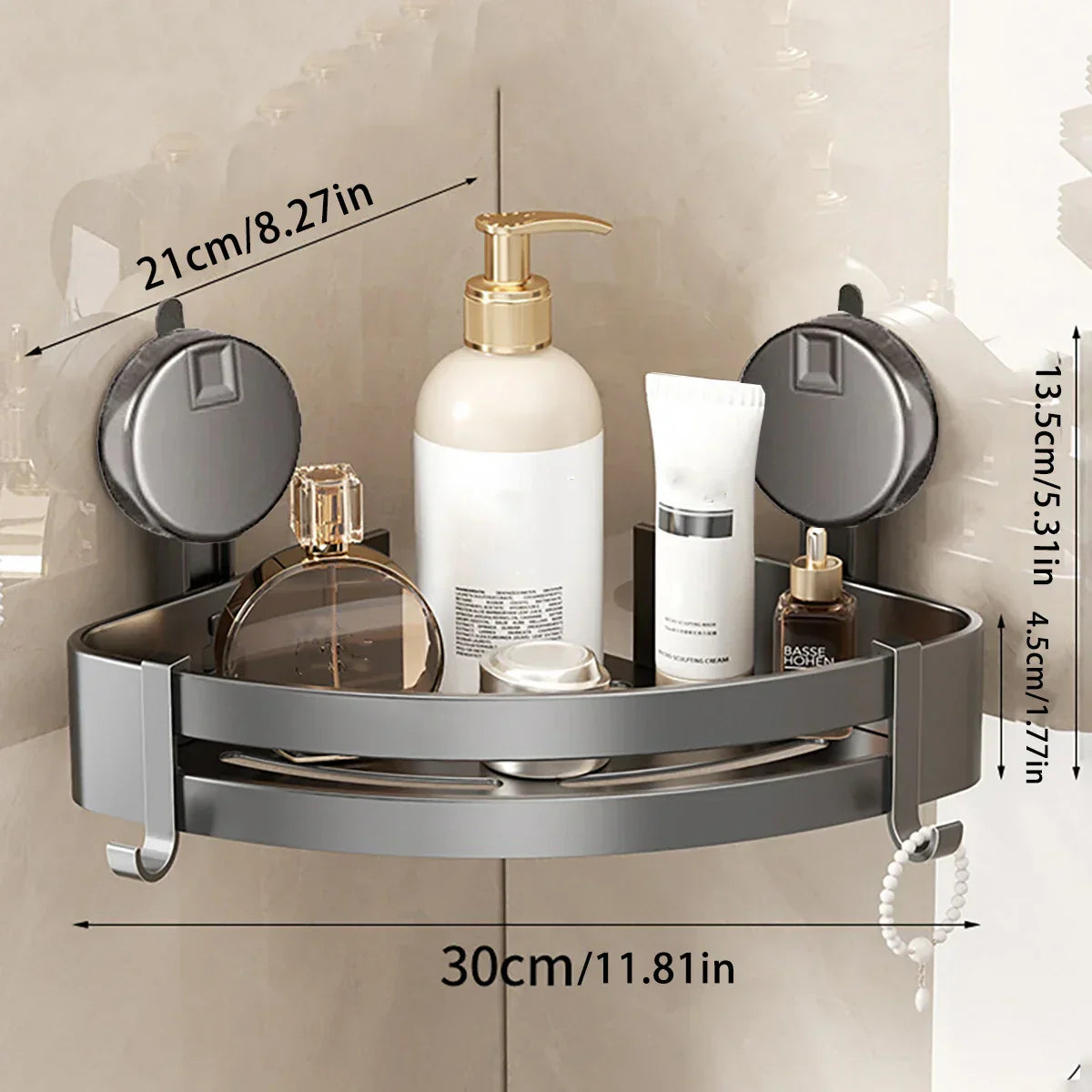 Suction-Powered Bathroom Corner Shelf Organizer, No-Drill Installation