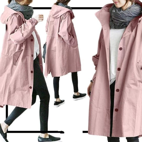 Women's Hooded Windproof Trench Coat