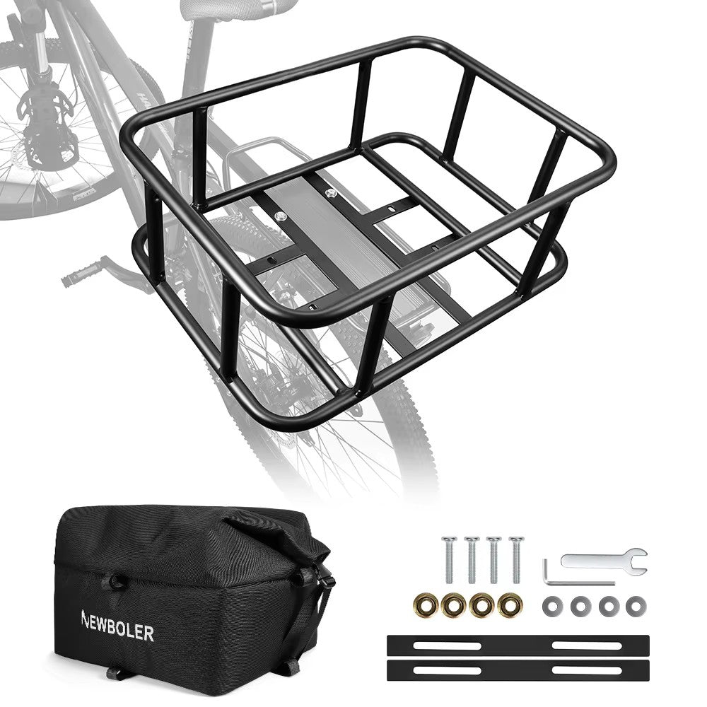 Heavy-Duty Metal Rear Bike Basket with Rack – Large Carrier for Groceries & Commutes