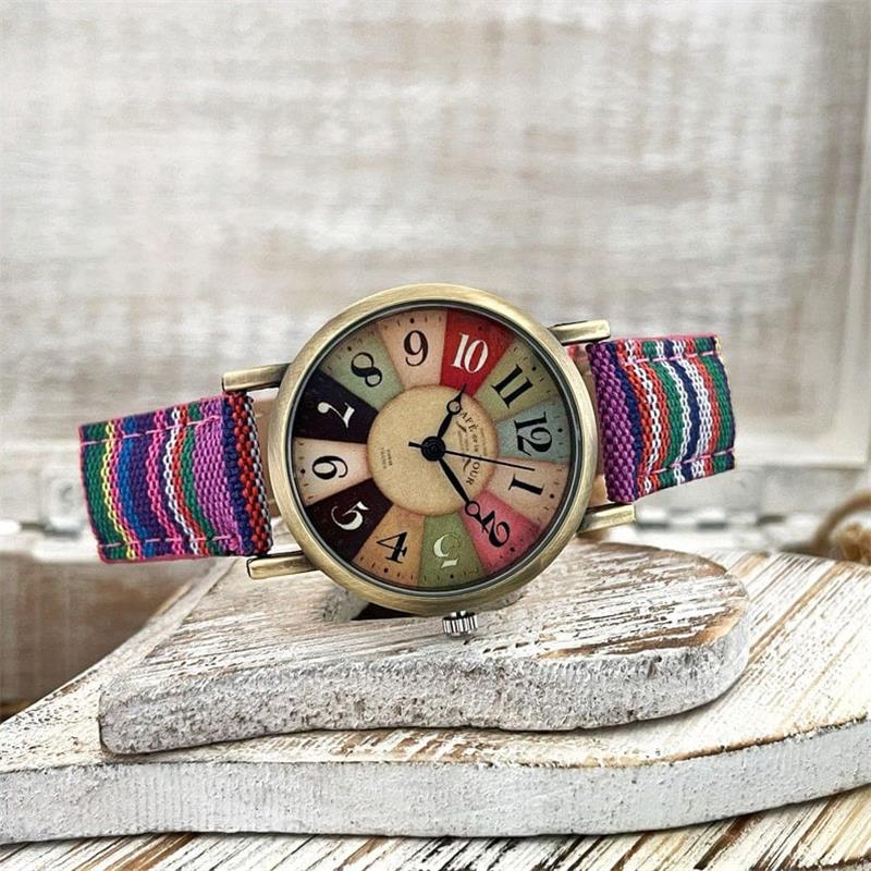 Rainbow Pattern Watch with Braided Strap
