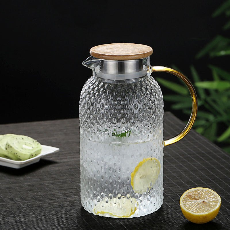 Heat-Resistant Glass Pitcher with Bamboo Lid for Hot & Cold Beverages