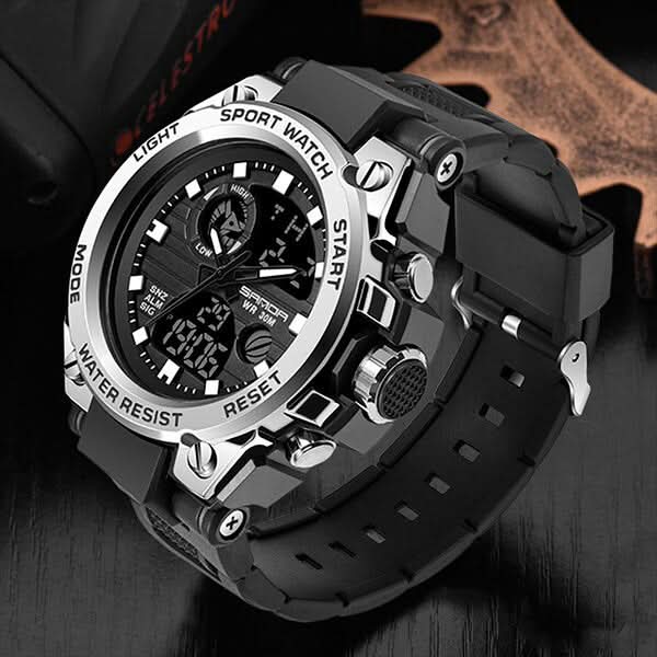 Men's Rugged Military Watch with Dual Analog-Digital Display