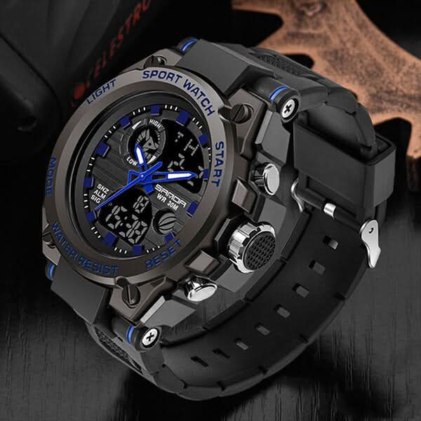 Men's Rugged Military Watch with Dual Analog-Digital Display