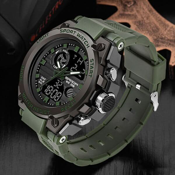 Men's Rugged Military Watch with Dual Analog-Digital Display