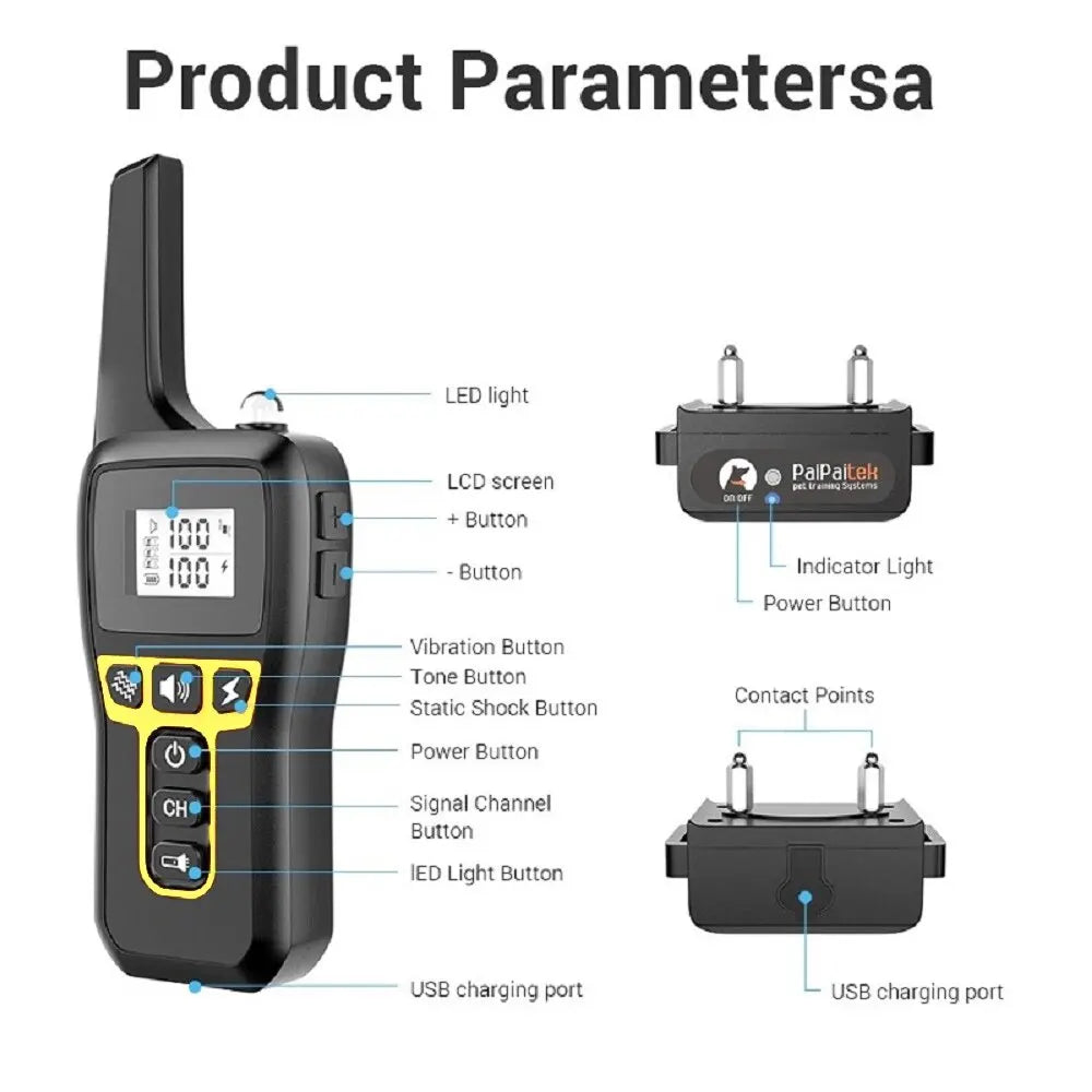 Waterproof 1000m Dog Training Collar with Remote for All Dog Sizes