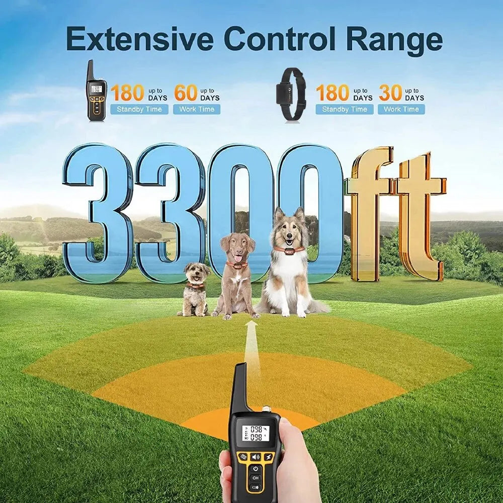 Waterproof 1000m Dog Training Collar with Remote for All Dog Sizes