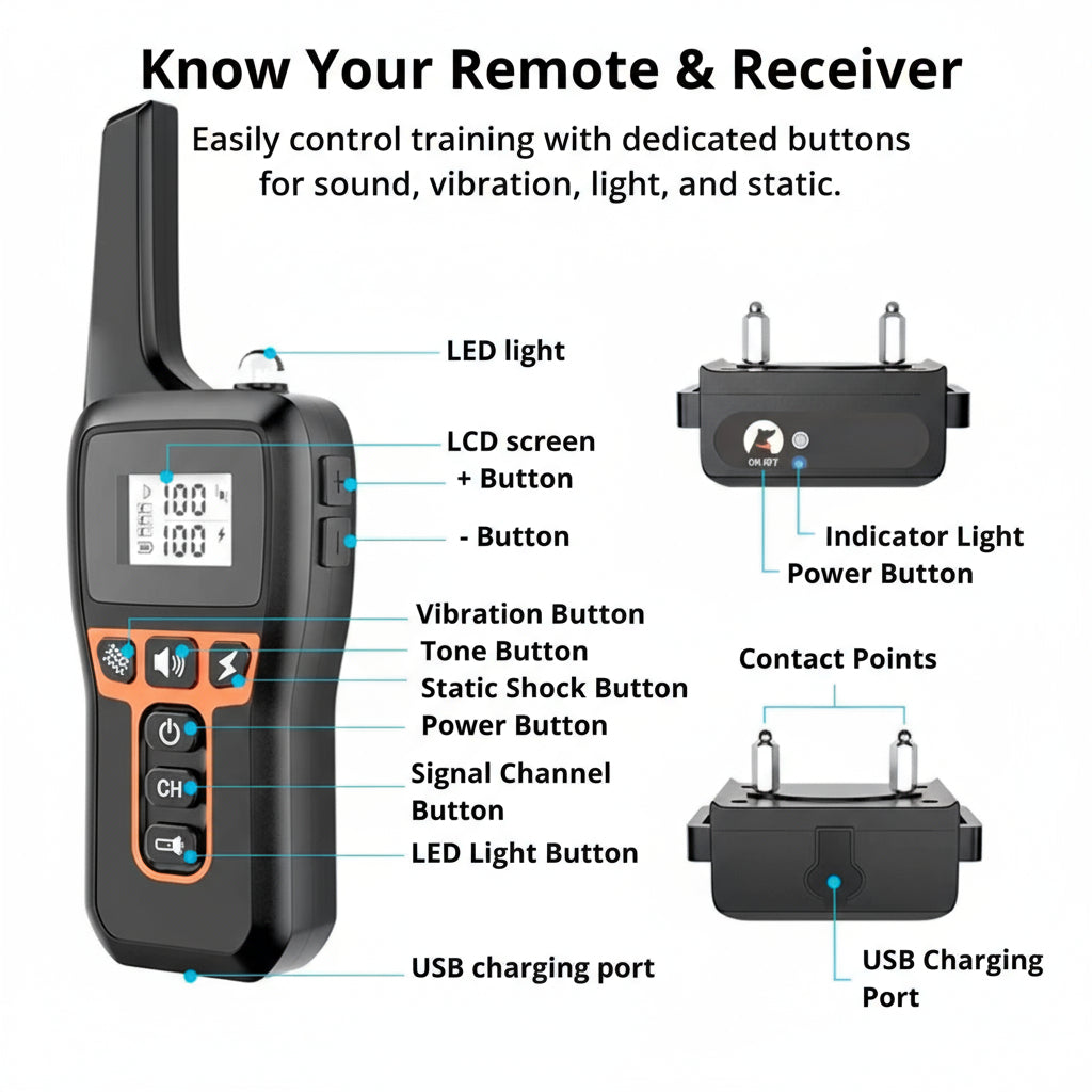 1000m Waterproof Dog Training Collar with Remote, Rechargeable & Adjustable