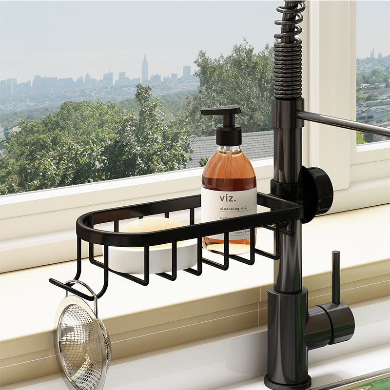 Shower Shampoo & Soap Holder - No Drill, Stainless Aluminum - Black/Silver