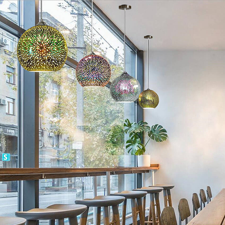 3D Firework Glass Dome Pendant Light - Colorful Modern Ceiling Fixture