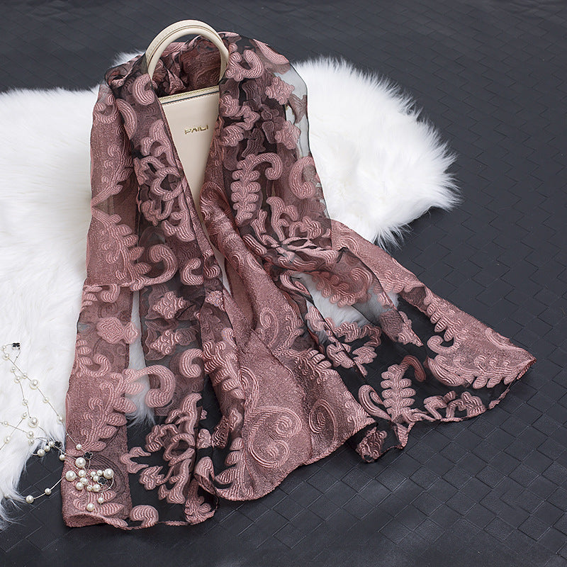 Silk Scarf with Floral Cutout Design