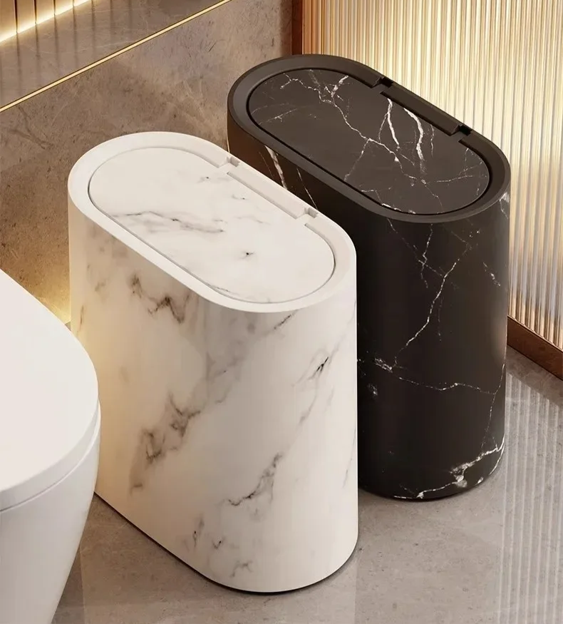 Marble-Effect Nordic Style Trash Bin for Bathrooms