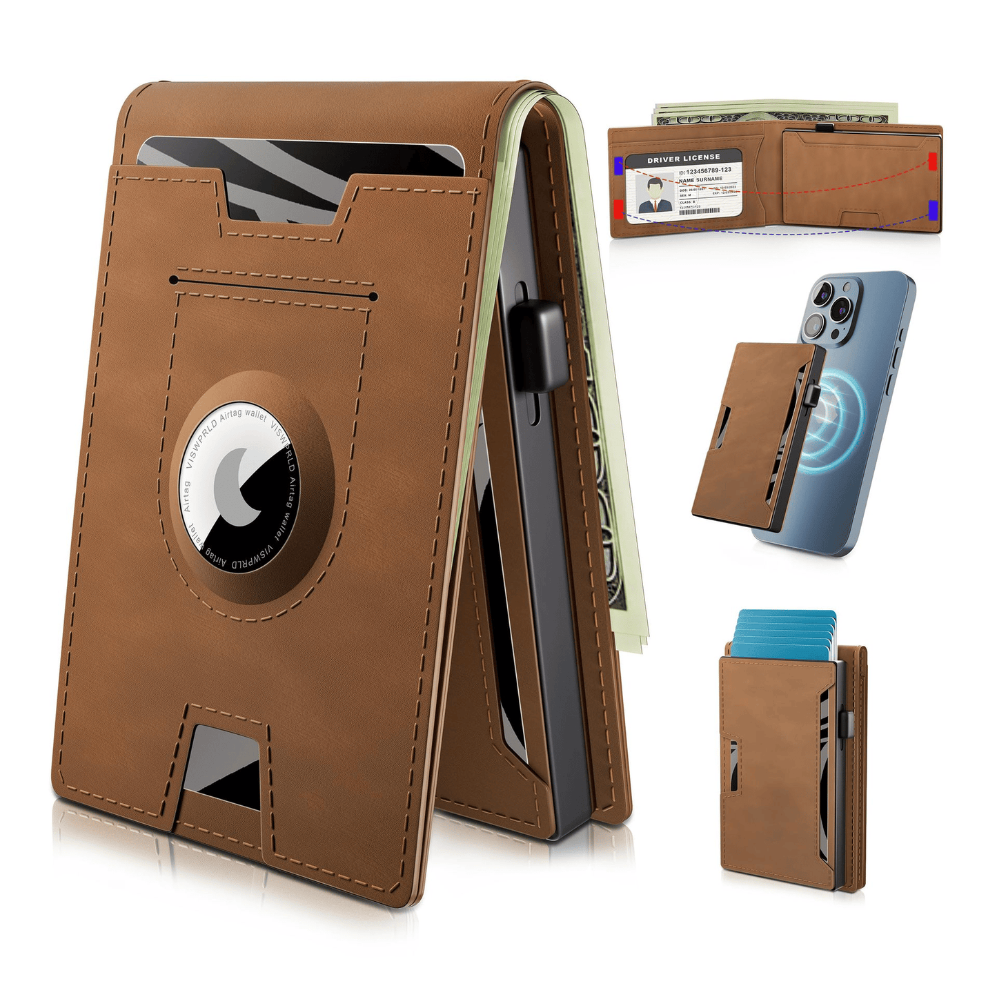 Pop-Up Aluminum Money Clip Wallet with RFID Protection and AirTag Slot