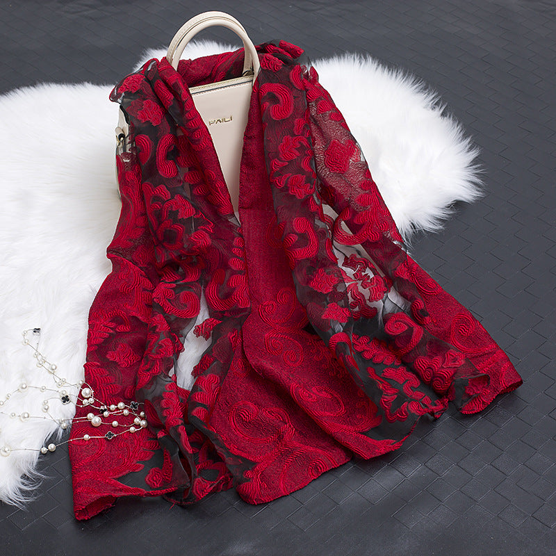 Silk Scarf with Floral Cutout Design