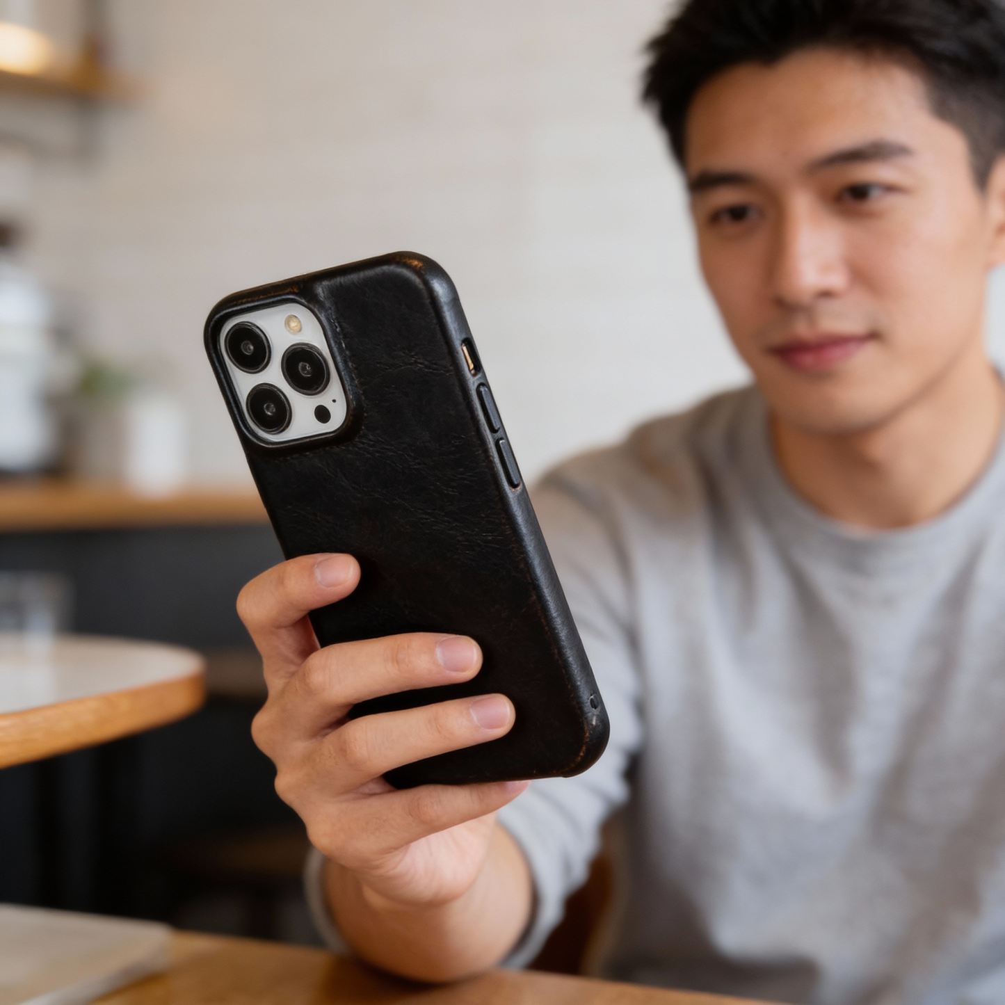 Genuine Leather Oil Wax iPhone Case with MagSafe Compatibility