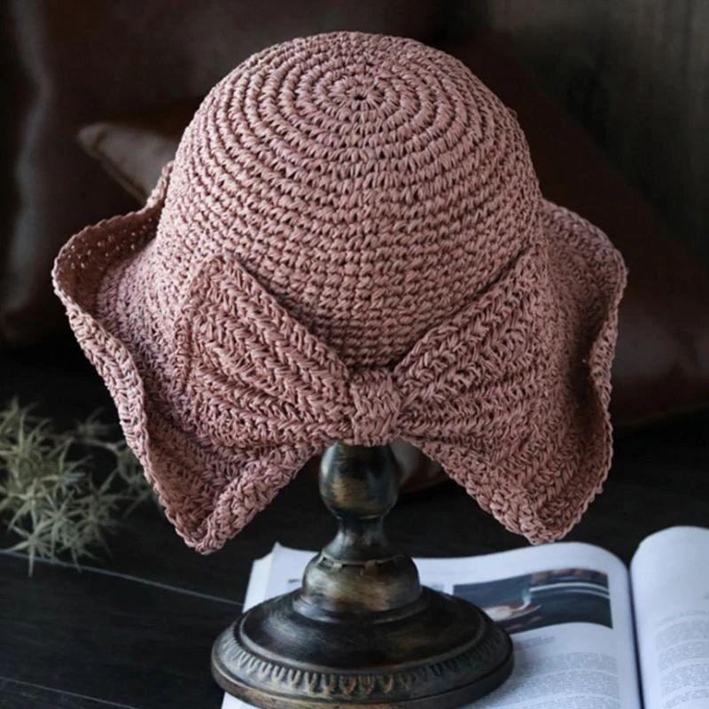 Brimmed Sun Hat with Bow for Summer
