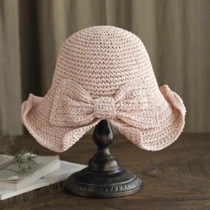 Brimmed Sun Hat with Bow for Summer