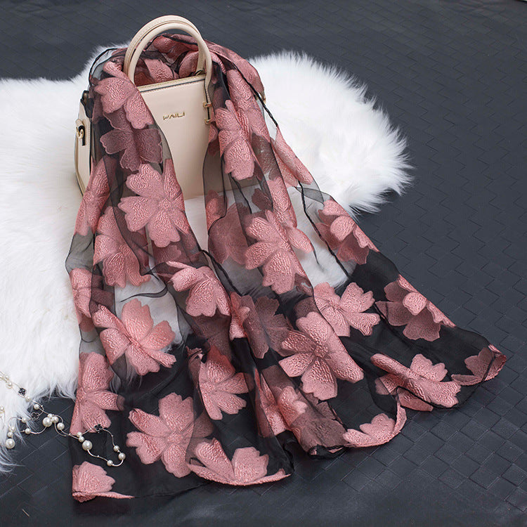 Silk Scarf with Floral Cutout Design