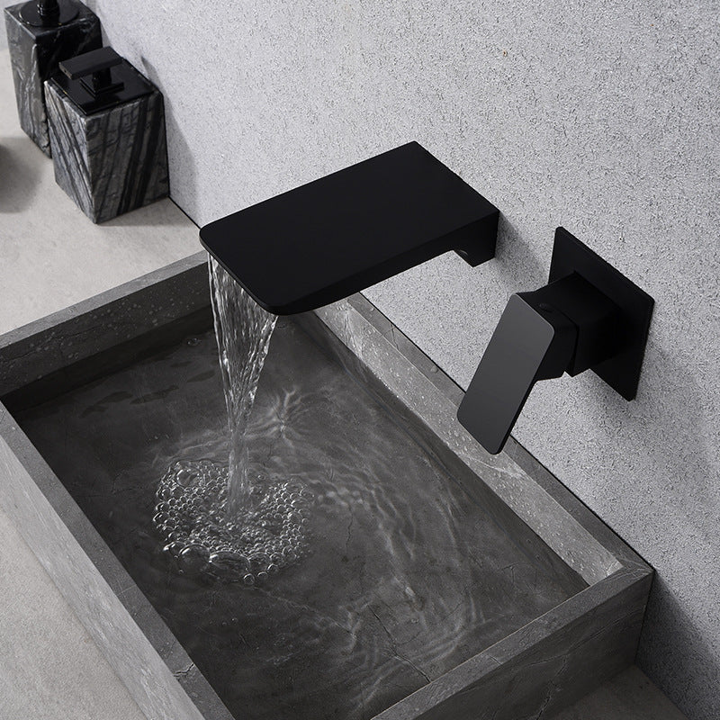 Black Wall-Mounted Waterfall Faucet for Basin - Hot & Cold Concealed Installation