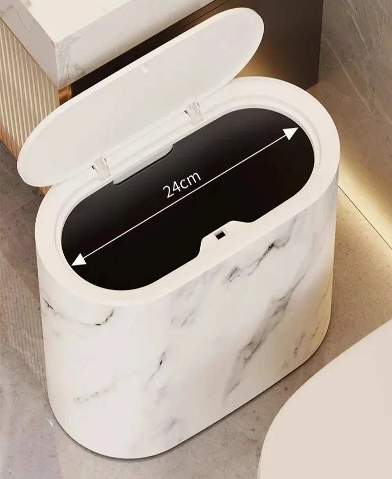 Marble-Effect Nordic Style Trash Bin for Bathrooms