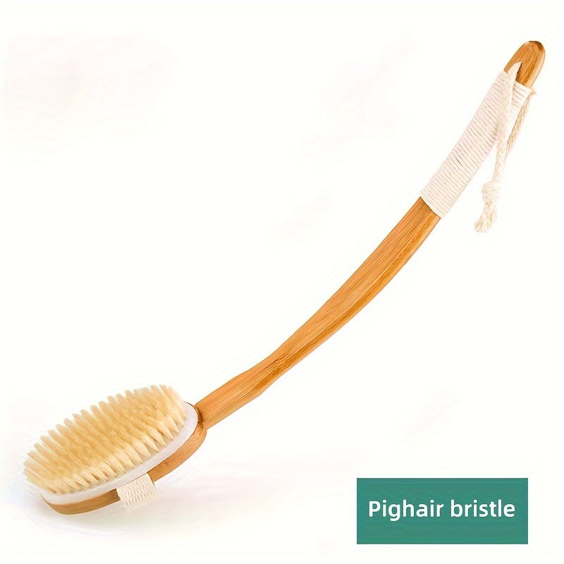 Long-Handled Bath Brush with Soft Natural Boar Bristles for Back Cleansing