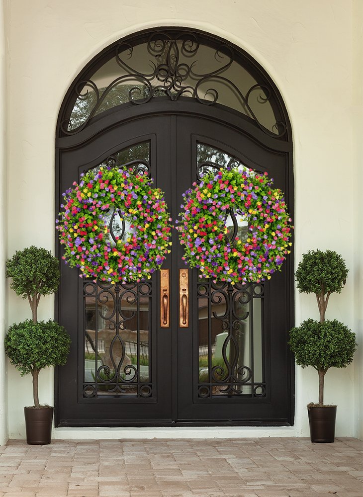 Spring & Summer Floral Wreath for Front Door | Handmade Grapevine Accent