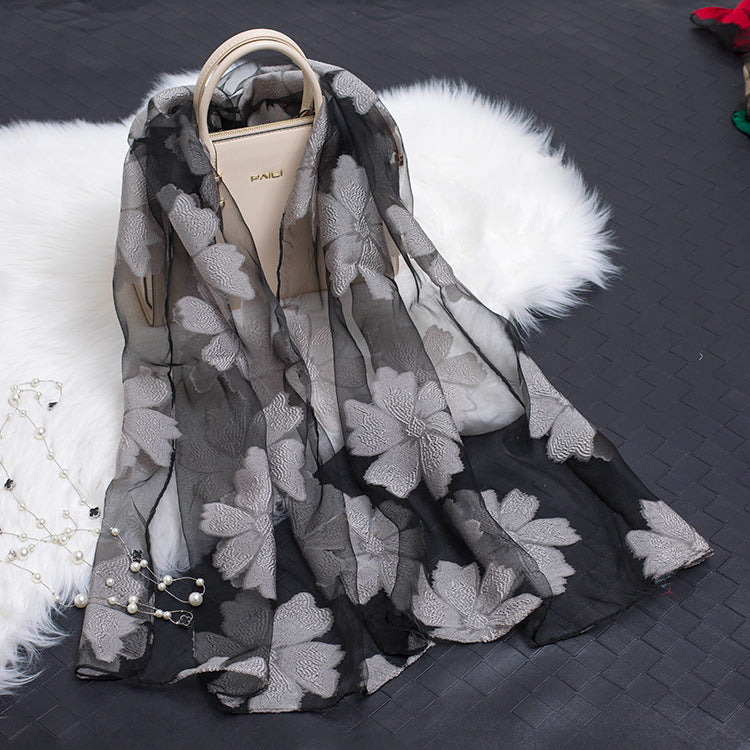 Silk Scarf with Floral Cutout Design