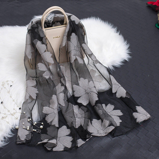 Silk Scarf with Floral Cutout Design