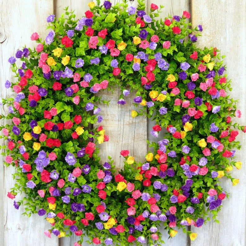 Spring & Summer Floral Wreath for Front Door | Handmade Grapevine Accent
