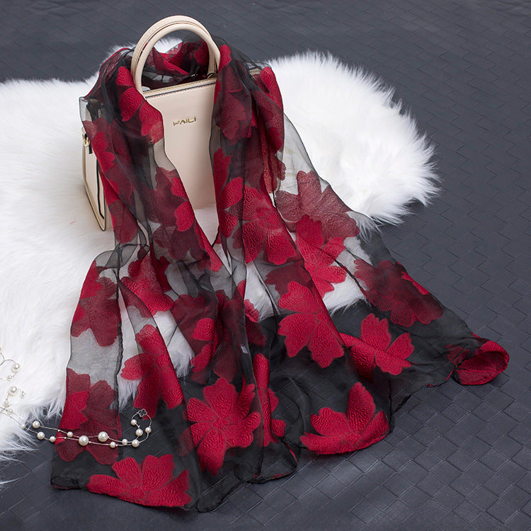 Silk Scarf with Floral Cutout Design