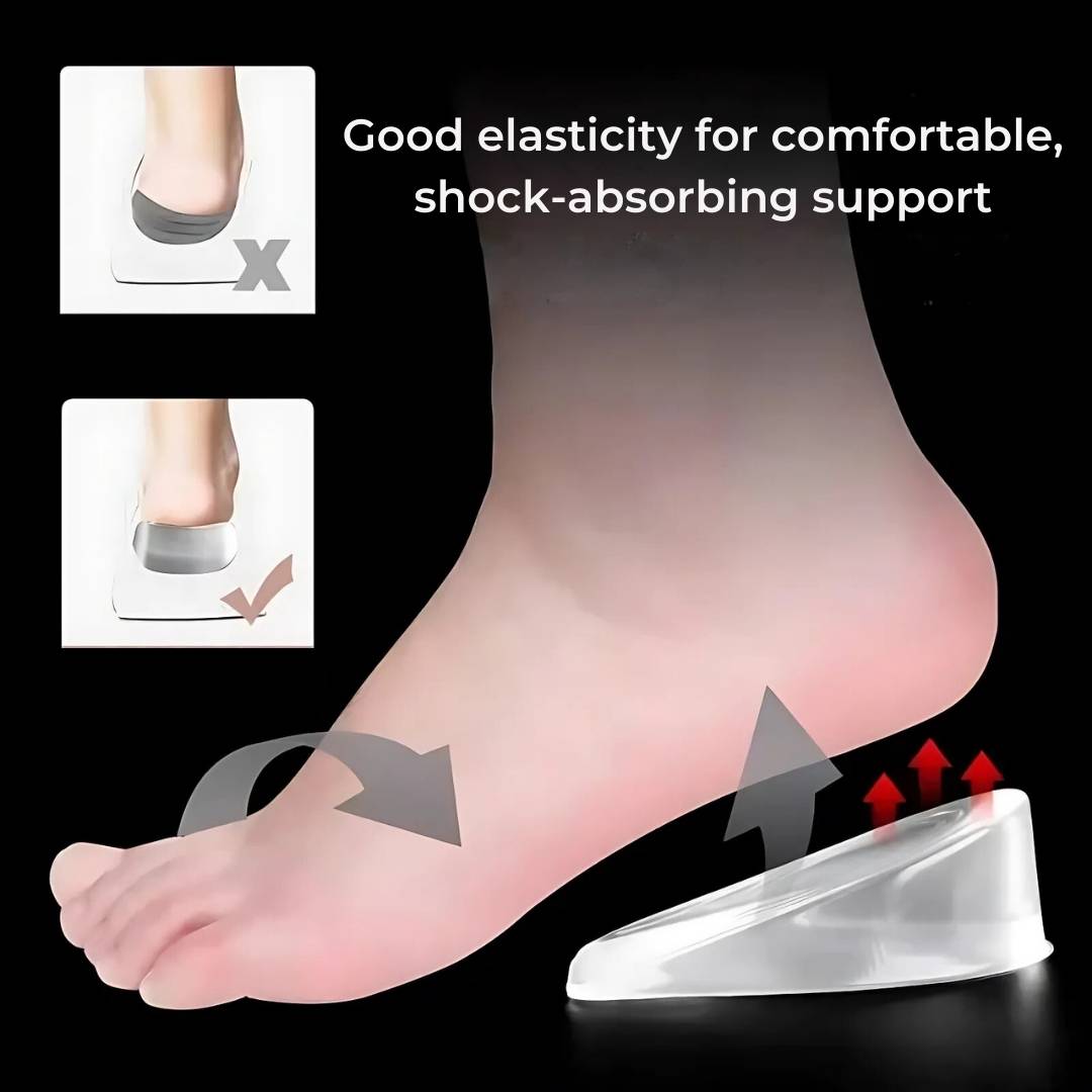 Silicone Gel Heel Lift Inserts for Height & Pain Relief - Plantar Fasciitis Aid