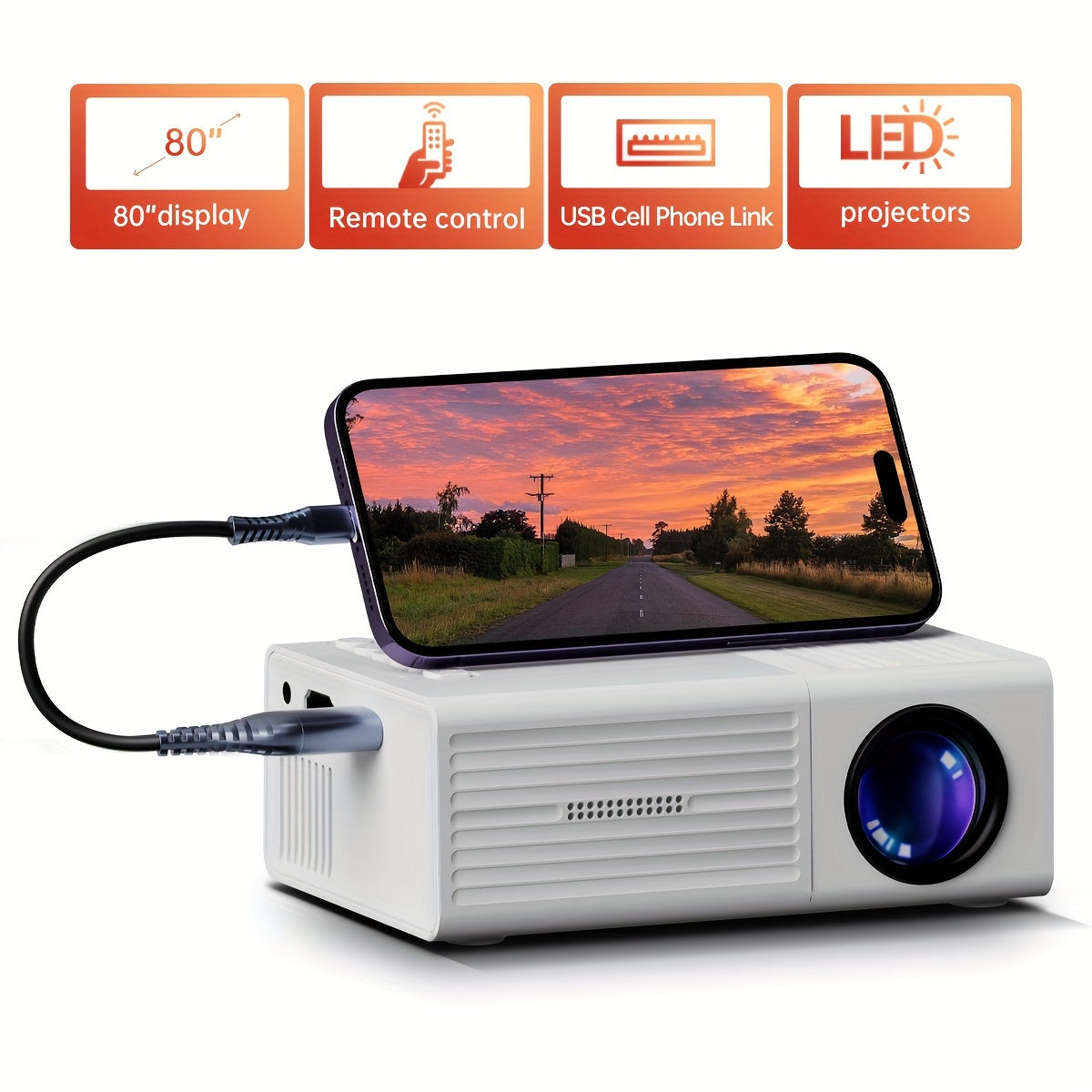 Ultra-Bright 3000 Lumen Mini Projector – Compact, HDTV & USB for Home & Outdoor Use