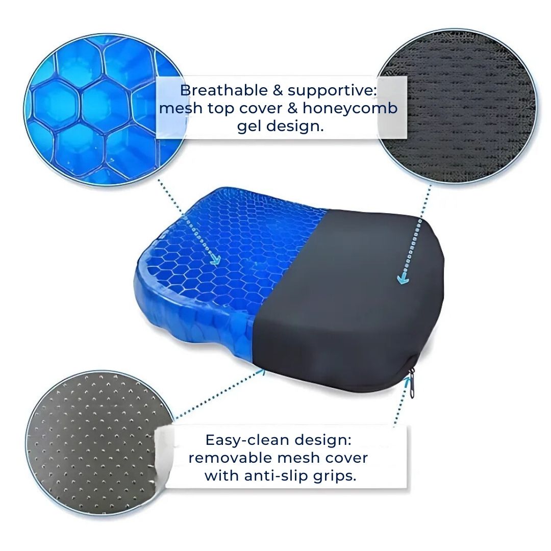Orthopedic Gel Cushion for Tailbone & Back Pain Relief - Office, Car, Wheelchair