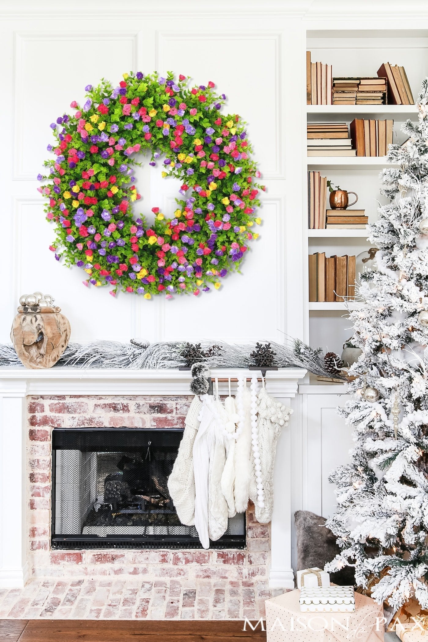Spring & Summer Floral Wreath for Front Door | Handmade Grapevine Accent