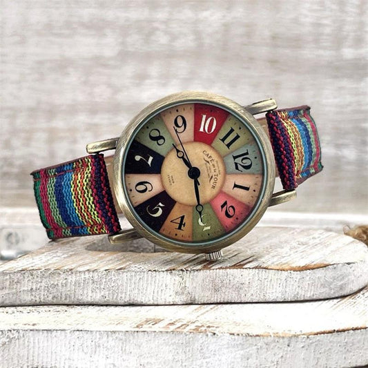 Rainbow Pattern Watch with Braided Strap