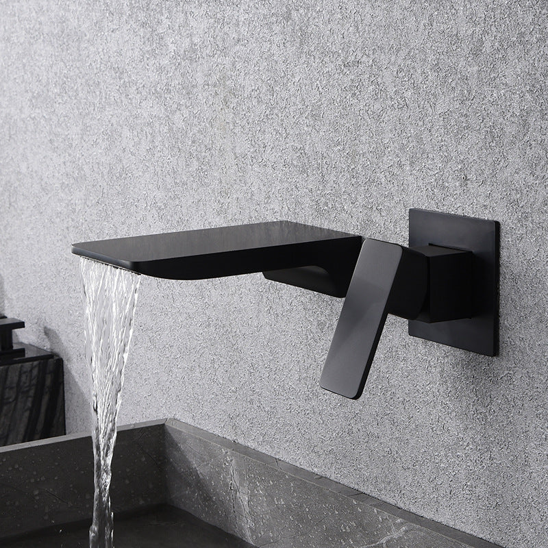 Black Wall-Mounted Waterfall Faucet for Basin - Hot & Cold Concealed Installation