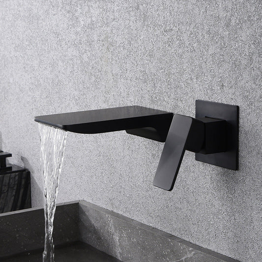 Black Wall-Mounted Waterfall Faucet for Basin - Hot & Cold Concealed Installation