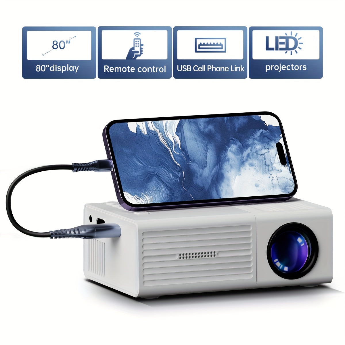 Ultra-Bright 3000 Lumen Mini Projector – Compact, HDTV & USB for Home & Outdoor Use
