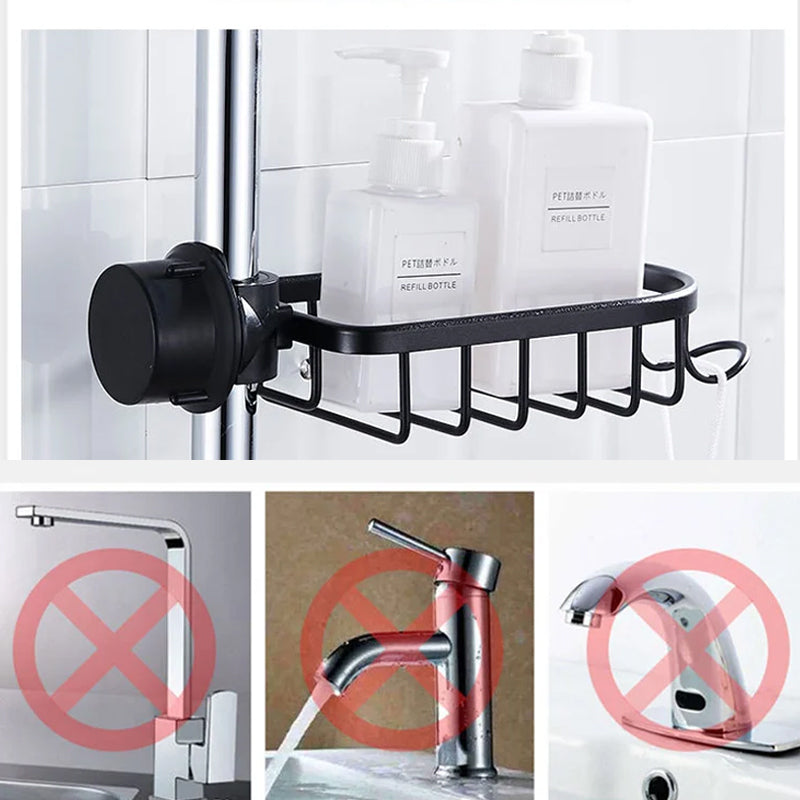 Shower Shampoo & Soap Holder - No Drill, Stainless Aluminum - Black/Silver
