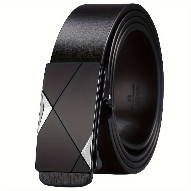 Men’s Leather Belt with Auto Buckle – Adjustable Classic Cowhide Waistband