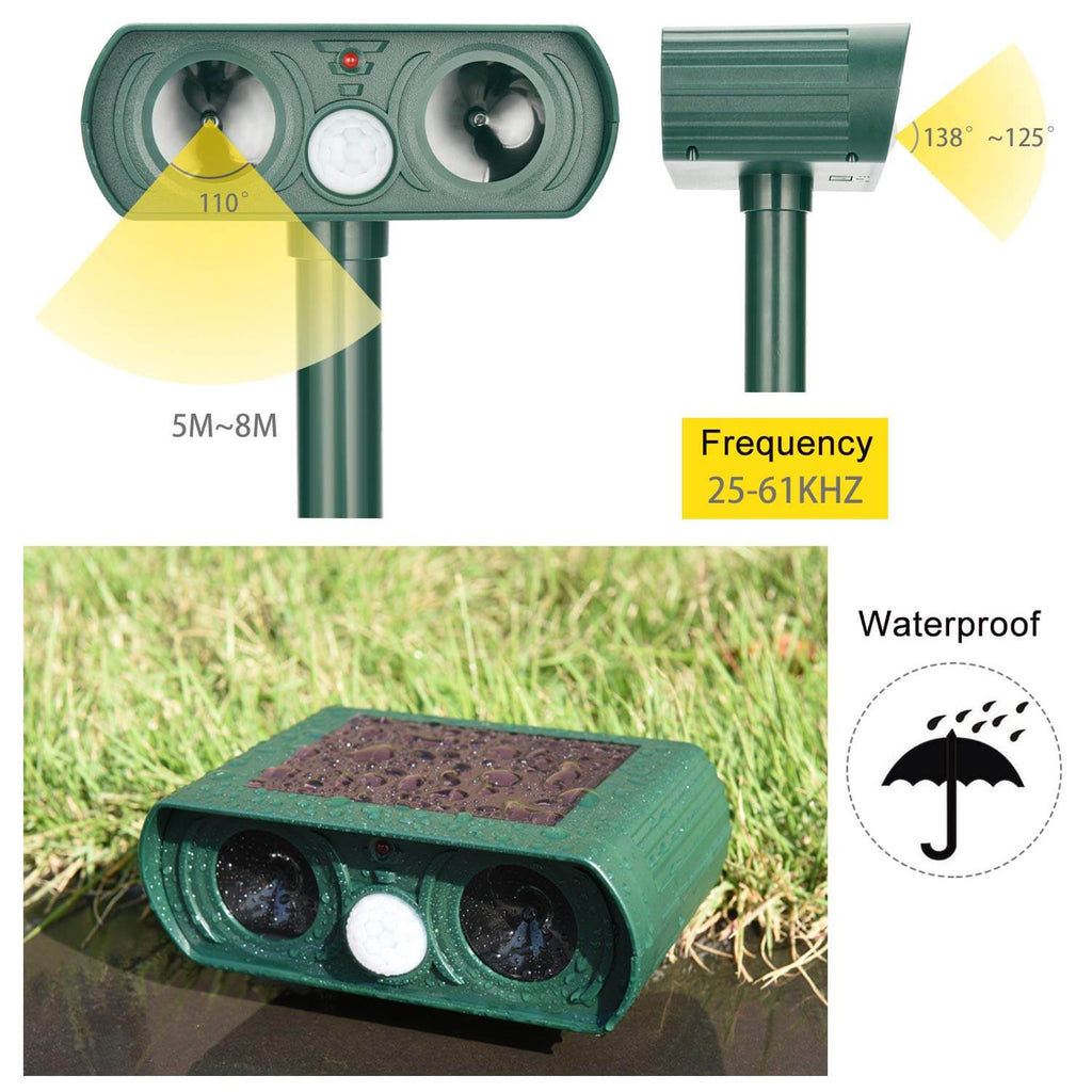 Ultrasonic Solar Animal Repeller with Infrared Sensor, Waterproof Deterrent