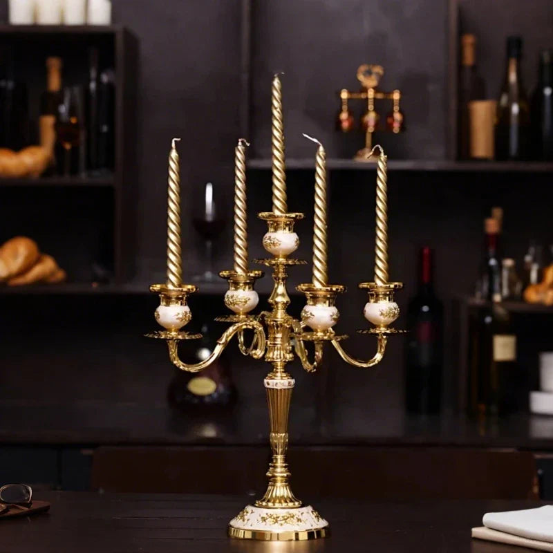 European Gold-Finish Candelabra for Taper Candles