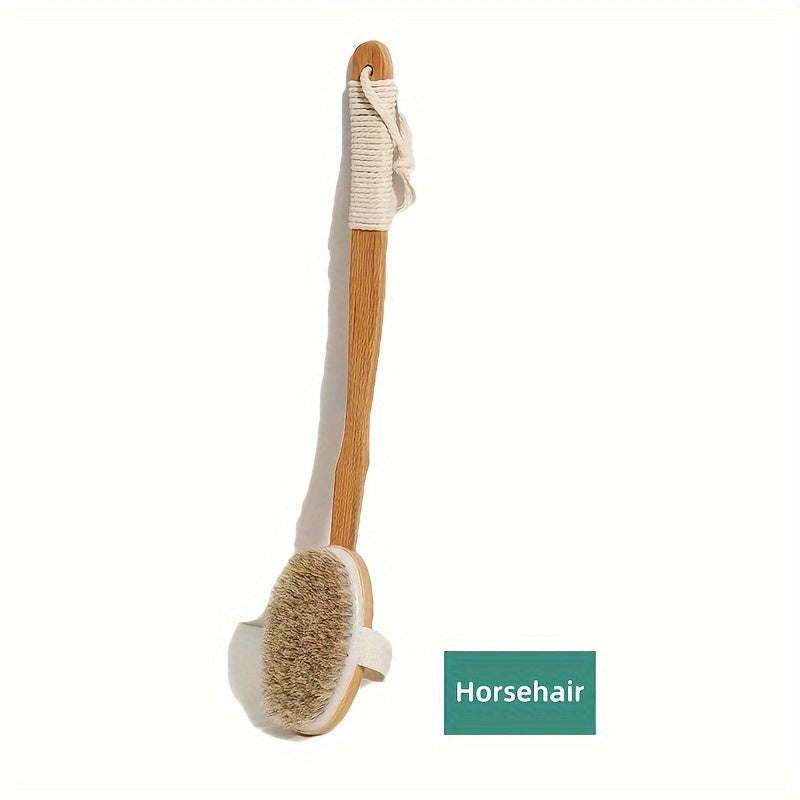 Long-Handled Bath Brush with Soft Natural Boar Bristles for Back Cleansing