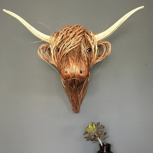 Highland Cow Head Wall Art – Woven Willow Sculpture