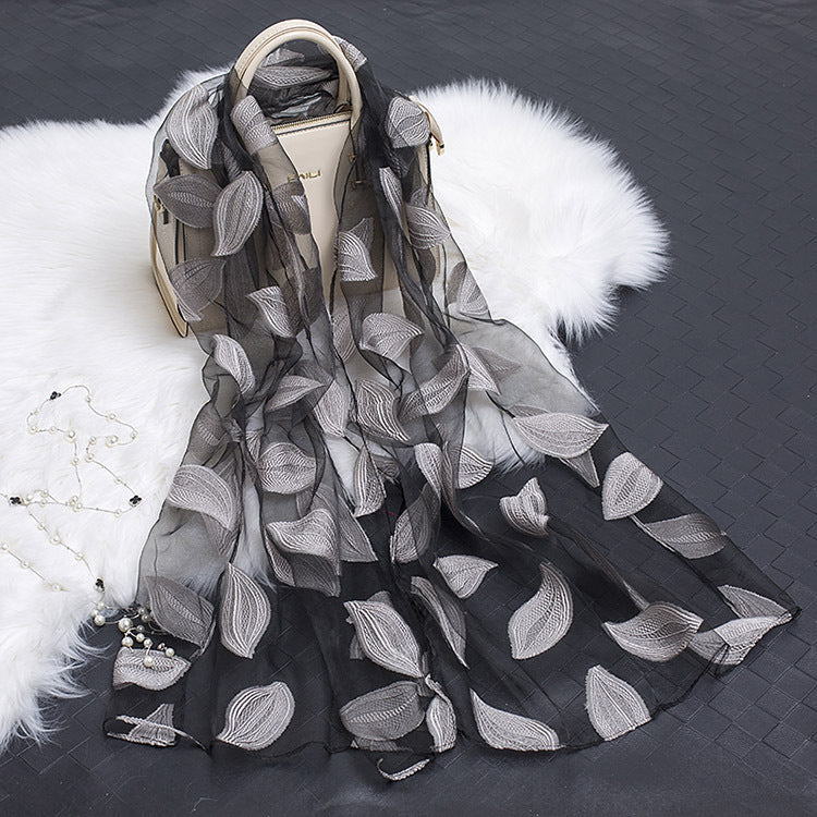 Silk Scarf with Floral Cutout Design