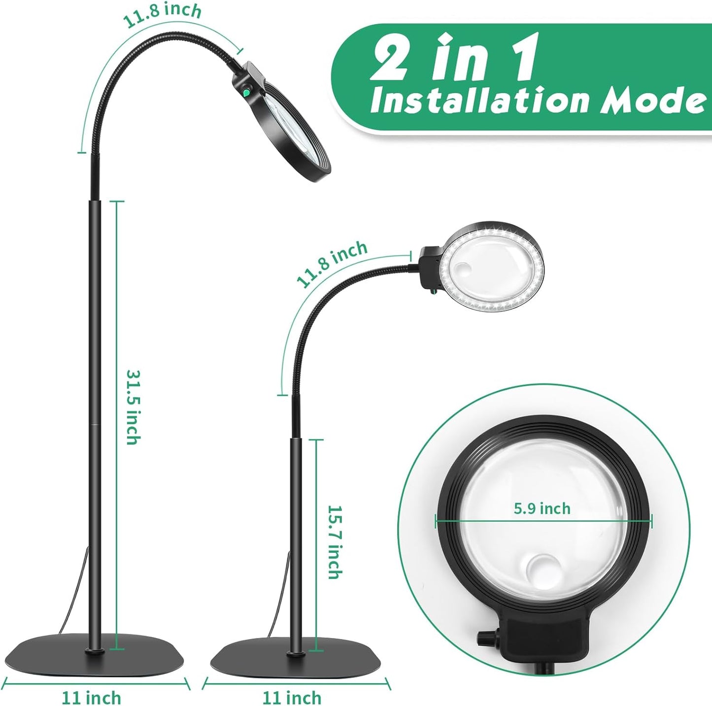 Hands-Free LED Magnifier Glass with 10X & 30X Zoom for Reading & Crafts