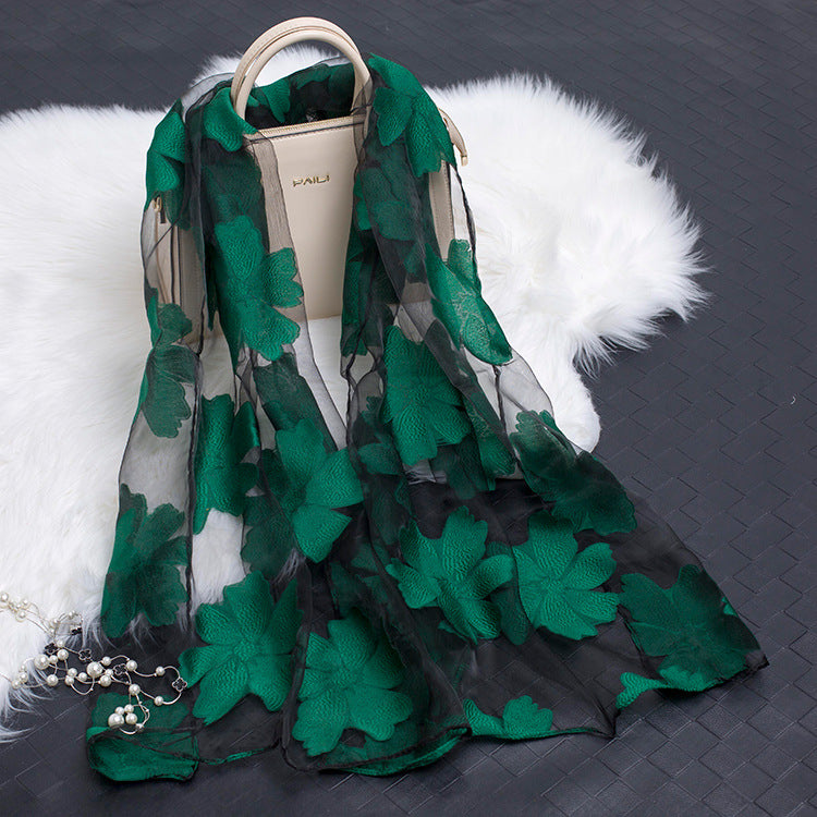 Silk Scarf with Floral Cutout Design