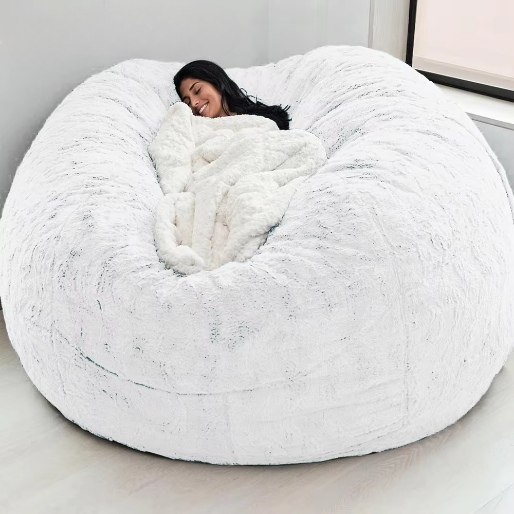 Extra-Large 5ft Plush Faux Fur Bean Bag Cover – Soft Lounge Seating (Cover Only)