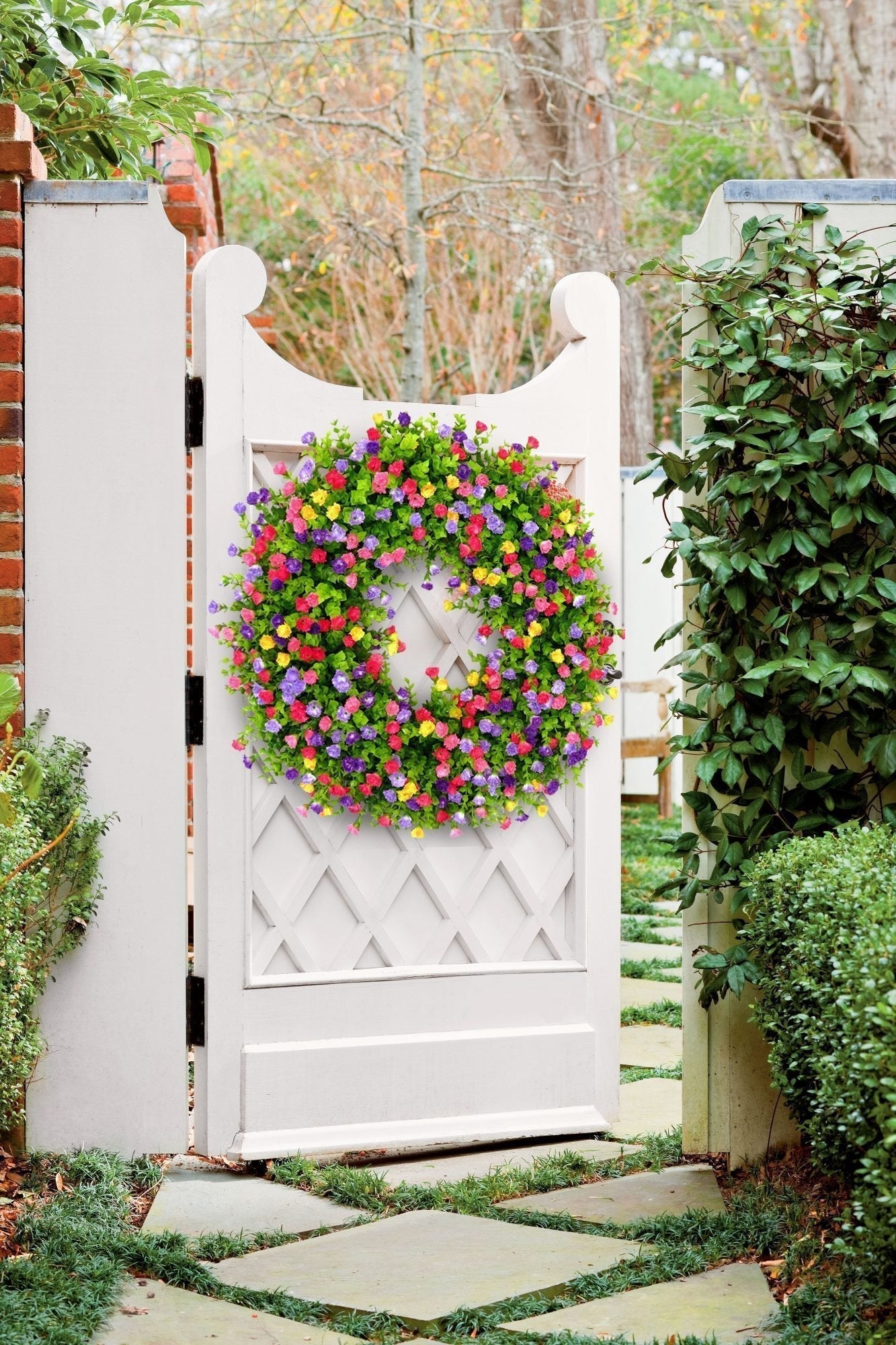 Spring & Summer Floral Wreath for Front Door | Handmade Grapevine Accent